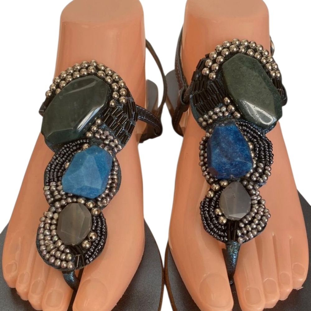 BOEM Embellished Blue and Black Sandals IN GOOD USED CONDITION size 10 IN BOX